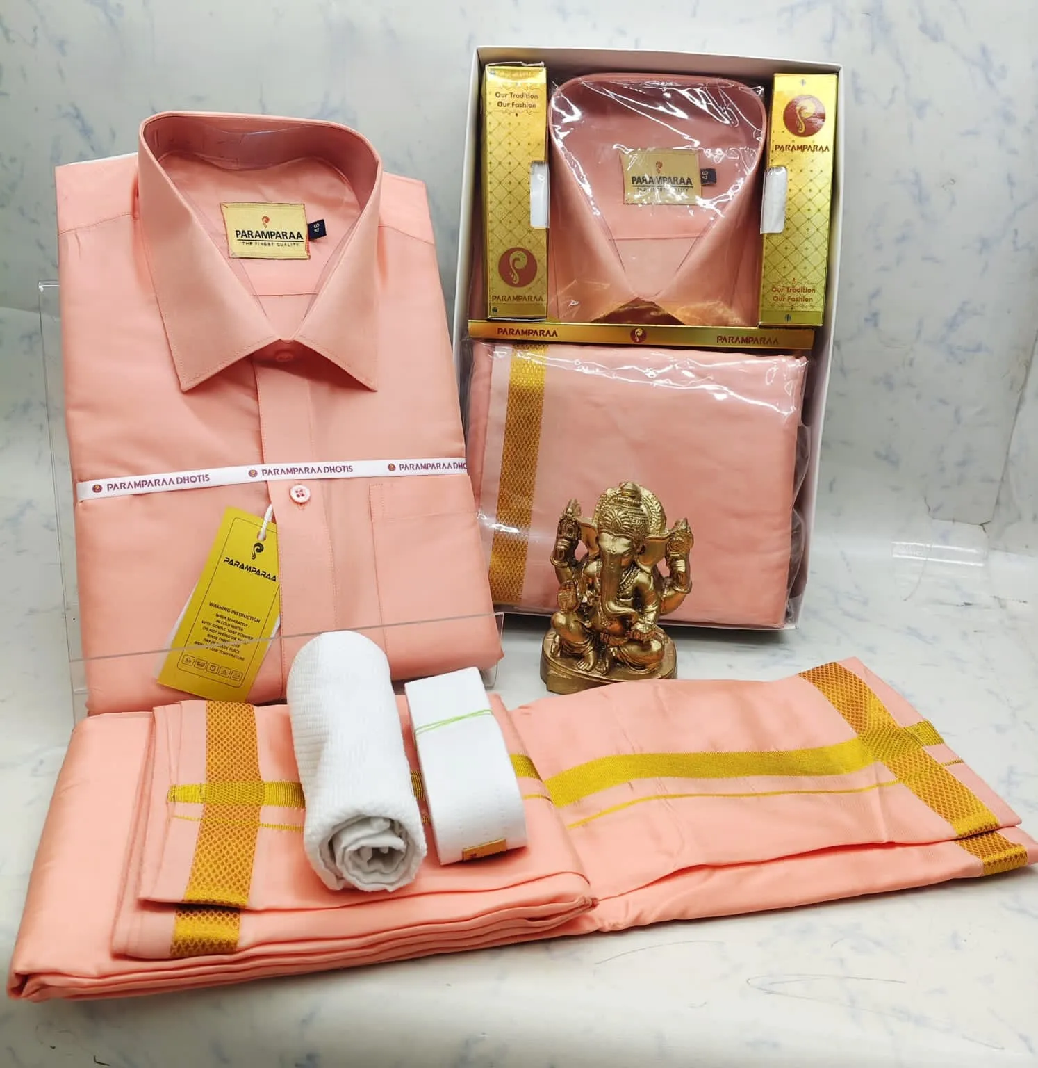 Silk Mixed Signature Jerry Border Dhoti Set